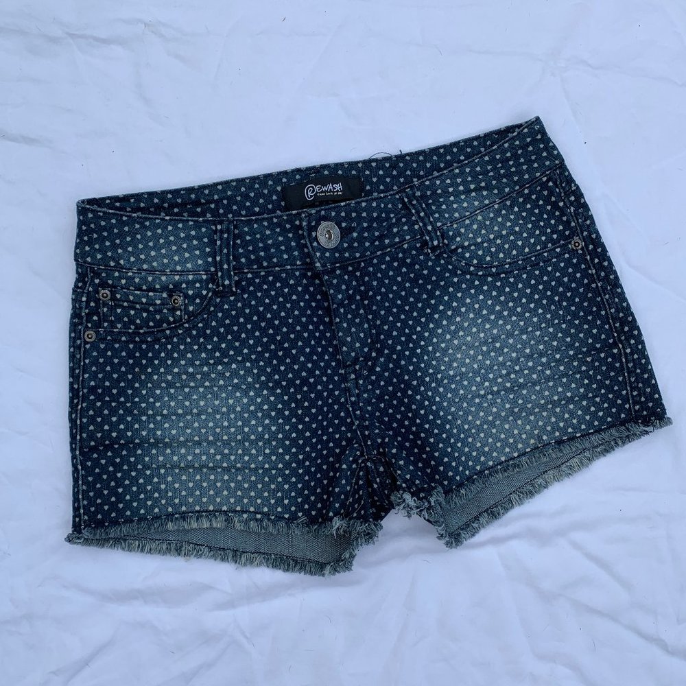 Rewash, jean shorts,tiny hearts,frayed